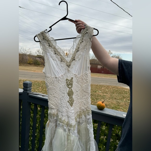 Boho Gypsy Fairy Viking Festival Wedding Dress Custom Made Crotchet Size 8 - Picture 16 of 17